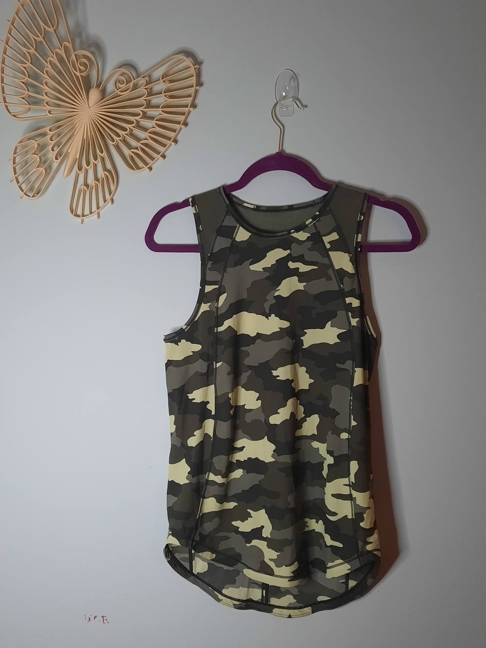 Lululemon Sculpt Sz 6 Tank Top Heritage Camo Multicolor Green Mesh Back Athletic